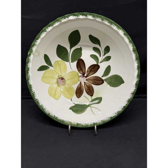 Vintage Blue Ridge 9.5" green briar Round Serving m Bowl Southern Pottery flower - Picture 1 of 8